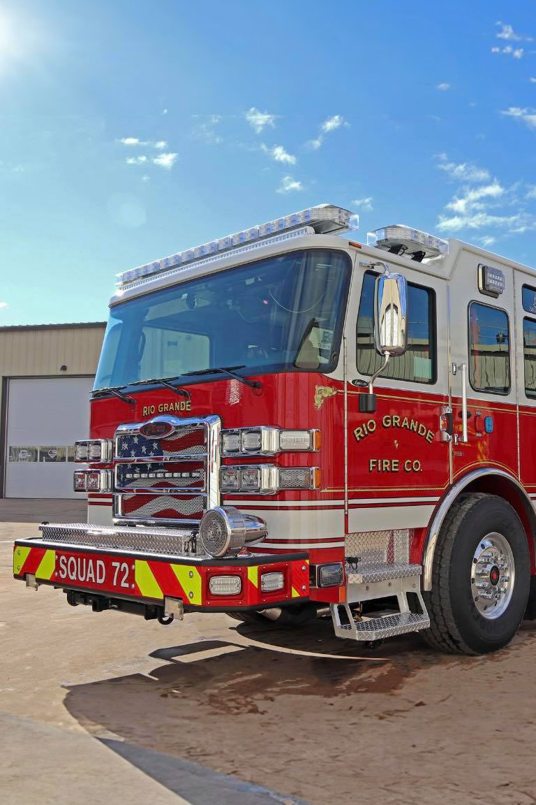 3 fire trucks in front of the Rio Grande Fire Company