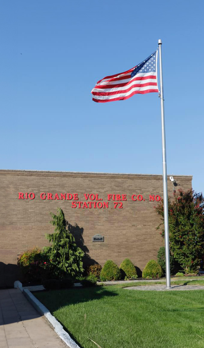 Front of the Rio Grande Fire House with a USA flag